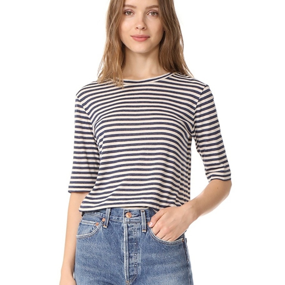 Vince midi stripe crop tee shirt natural coastal L